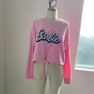 Pink velour Barbie Cropped Sweatshirt